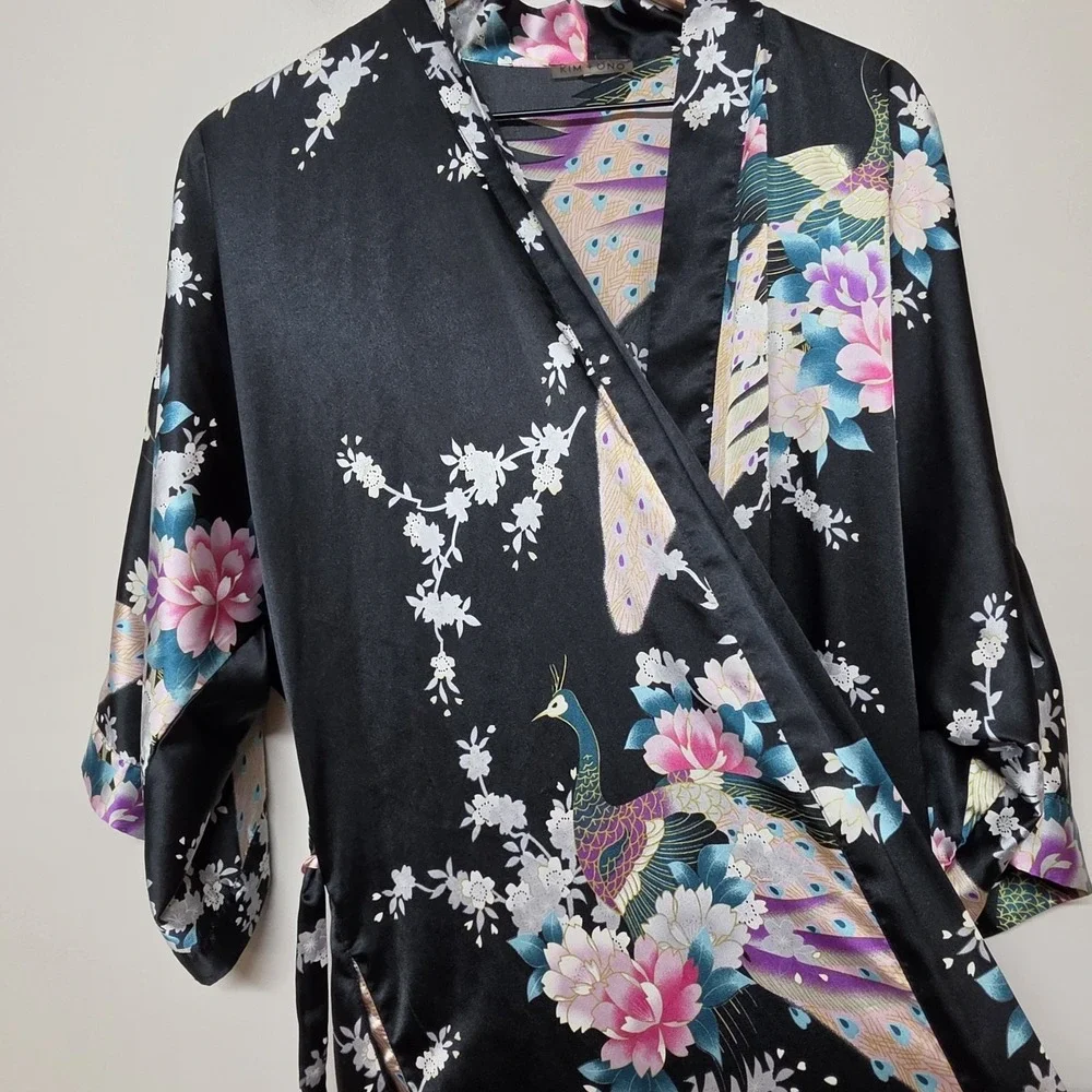 KIM+ONO Women's Kimono‎ Robe Long Peacock Blossoms Floral Blue Green One Size